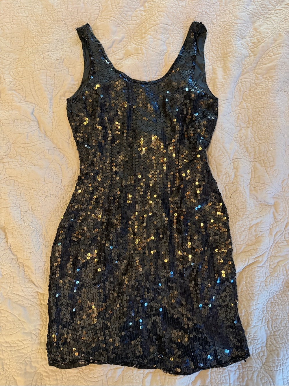 Vintage Together! Black Sequin Mini Dress with Gold Sparkle- 90s